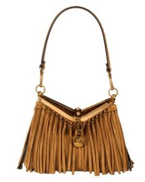 Etro Small Suede Vela Bag With Fringing - Natural
