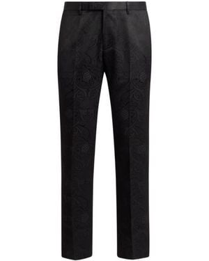 Etro Cotton-Blend Jacquard Evening Pants With Side Bands - Black