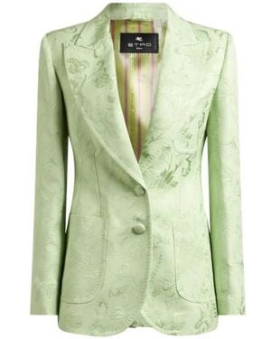 Etro Single-Breasted Jacquard Jacket With Floral Motif - Green