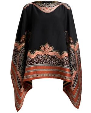 Etro Silk-Blend Poncho Top With Fil-Coupé Embroidery - Black