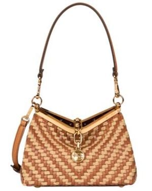 Etro Small Woven Leather And Raffia Vela Bag - Natural