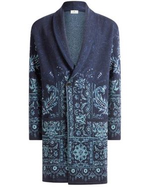 Etro Knit Wool Jacquard Robe - Blue