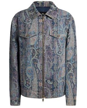 Etro Veste En Denim À Motif Paisley Fleuri, Femme, Taille - Bleu