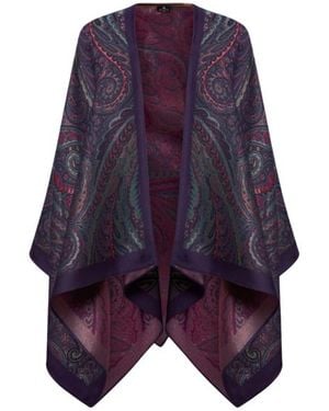 Etro Wool-Blend Jacquard Cape - Purple