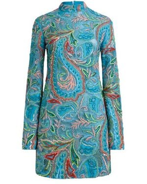 Etro Crochet-Effect Mini Dress With Sequin Embroidery - Blue