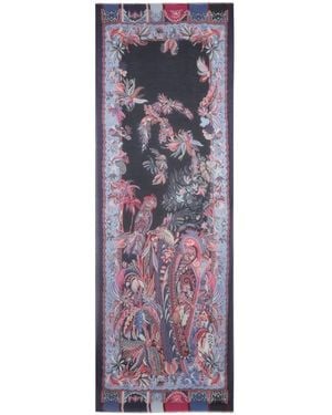 Etro Modal And Cashmere Scarf With Placed Parrot Print And Paisleys - Purple