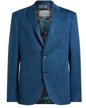 Etro Single-Breasted Jaspé Wool-Blend Jersey Jacket - Blue