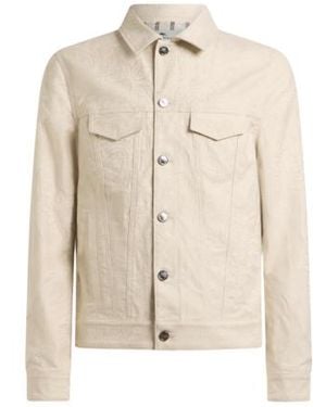 Etro Jacquard Denim Jacket With Leafy Paisley Motif - Natural