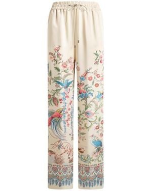 Etro Wide-Leg Trousers With Placed Flora And Fauna Print - White