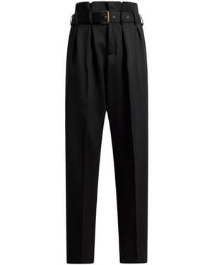 Etro Wide-Leg Wool Pants With Belt - Black