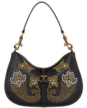 Etro Medium Leather Pony Bag With Paisley Studs - Black