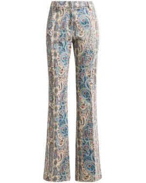 Etro Flared Cotton-Blend Jacquard Trousers With Paisley Foliage Motif - Grey