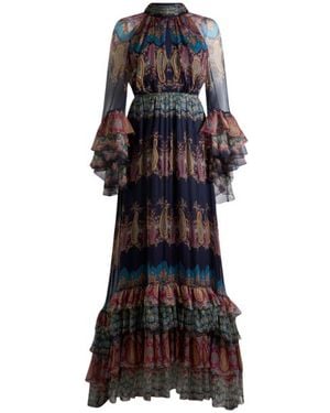 Etro Long Silk Dress With Placed Print - Black