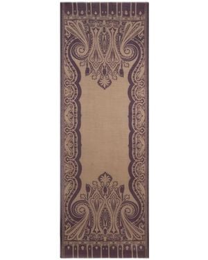 Etro Wool And Silk Scarf With Houndstooth Motif And Paisley Print - Brown