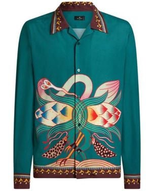Etro Silk Shirt With Placed Print - Green