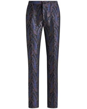 Etro Chenille Jacquard Trousers With Metallic Paisley Motif - Blue