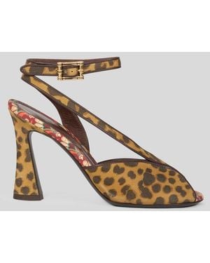 Etro High-Heeled Suede Sandals With Animal Motif - Metallic