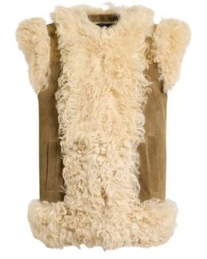 Etro Shearling Waistcoat With Peacock Embroidery - Natural