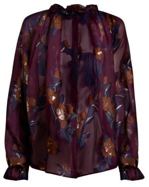 Etro Silk-Blend Jacquard Shirt With Fil Coupé Flowers - Purple