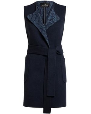 Etro Long Wool And Cashmere Jacquard Waistcoat - Blue
