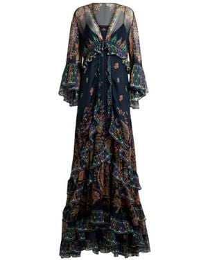 Etro Long Silk Dress With Placed Floral Paisley Print - Black