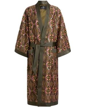 Etro Kimono Coat With Beads And Floral Medallion Embroidery - Green