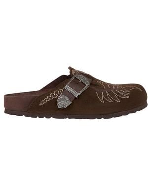 Etro Birkenstock By Embroidered Suede Boston Clogs - Brown