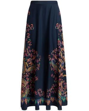 Etro Silk Maxi Skirt With Placed Floral Paisley Print - Blue