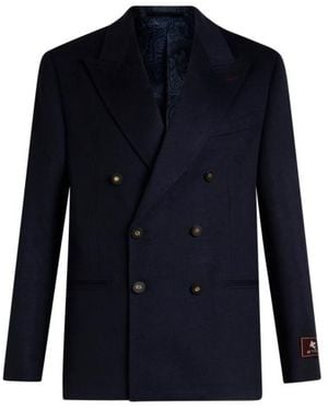Etro Double-Breasted Cashmere Blazer - Blue