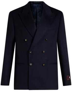 Etro Double-Breasted Cashmere Blazer - Blue