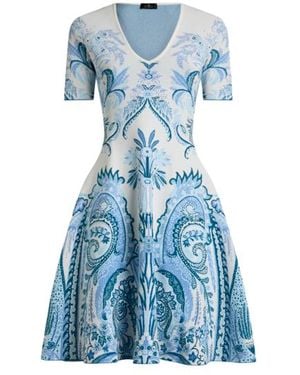 Etro Jacquard Mini Dress With Leafy Paisley Motif - Blue