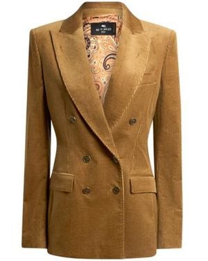 Etro Double-Breasted Corduroy Velvet Jacket - Natural