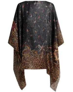 Etro Top Poncho En Soie À Motif Paisley Fleuri Et Animalier À Rayures, Femme - Noir