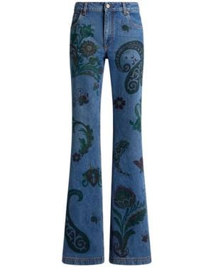 Etro Flared Jeans With Flower And Bee Print - Blue