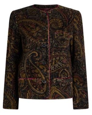 Etro Veste En Velours Côtelé De Coton Avec Surimpression Paisley Fleurie, Femme, Taille - Noir