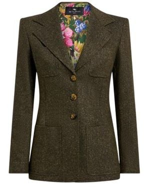 Etro Veste Droite En Jacquard De Laine Mélangée, Femme, Taille - Vert