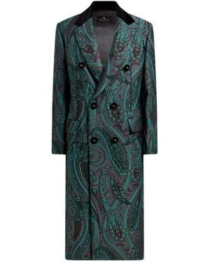 Etro Cappotto Doppiopetto Jacquard Con Motivo Paisley, Donna, Taglia - Verde