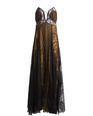 Etro Long Silk Dress With Floral Lace Inserts - Black