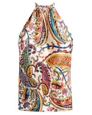 Etro Silk Top With Halterneck And Floral Paisley Motif - White