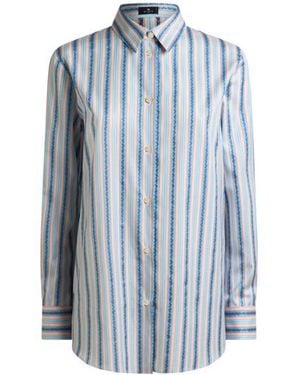 Etro Striped Cotton Jacquard Shirt With Fil Coupé Paisley - Blue