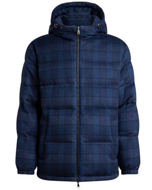 Etro Wool And Cashmere Down Jacket With Check Motif - Blue