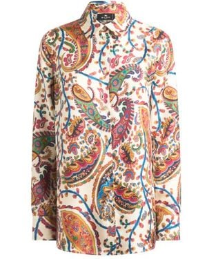Etro Silk Twill Shirt With Floral Paisley Motif - White