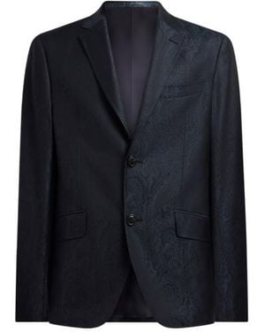 Etro Single-Breasted Wool Jacquard Jacket With Arnica Motif - Blue