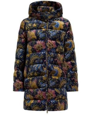 Etro Cotton Velvet Down Jacket With Hood And Floral Overprint - Black
