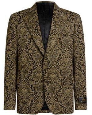 Etro Single-Breasted Cotton-Blend Jacquard Jacket With Floral Motif - Green
