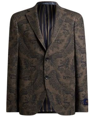 Etro Wool And Cashmere Blazer With Placed Print - Black