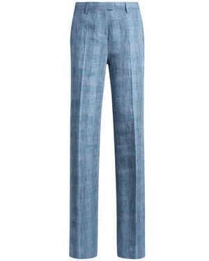 Etro Slub Linen-Blend Trousers - Blue