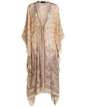 Etro Silk Kaftan With Placed Print - Natural