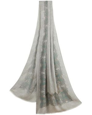 Etro Sciarpa Con Bordi Foliage, Donna - Bianco