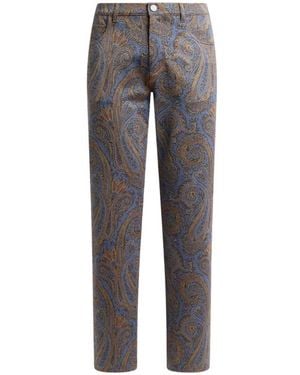 Etro Straight-Leg Cotton-Blend Jacquard Pants With Paisley Motif - Gray